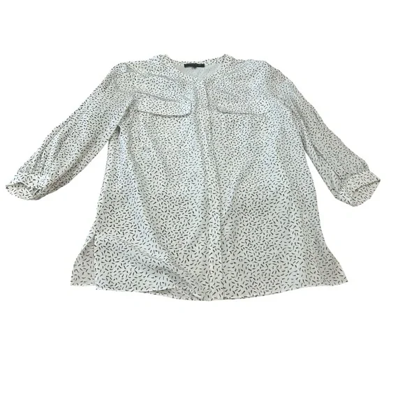 Lafayette 148 NY 100%Silk Sheer Blouse womens sz medium White Black Career Chic - Picture 3 of 10
